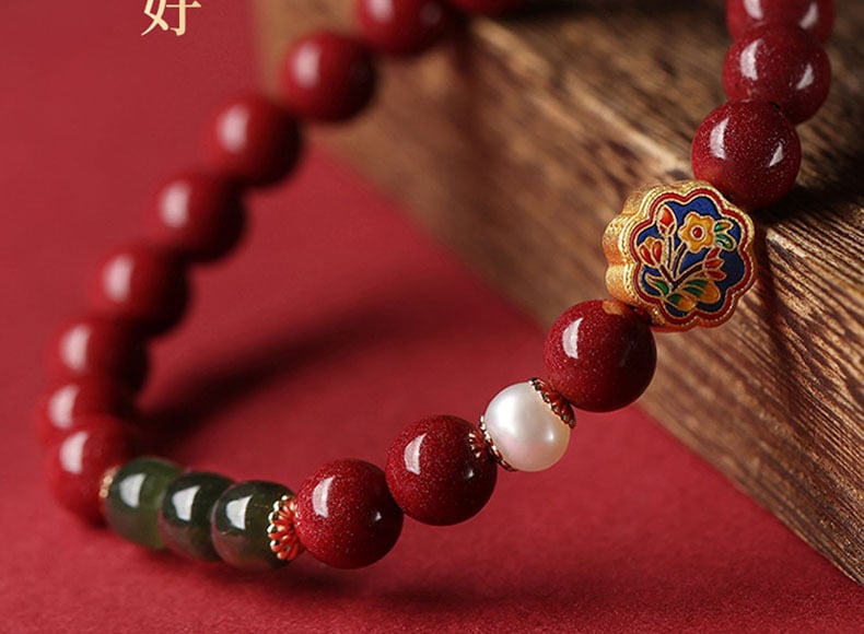 《Everything Goes Well》 Blooming Prosperity and Joy Cinnabar Couple Bracelet