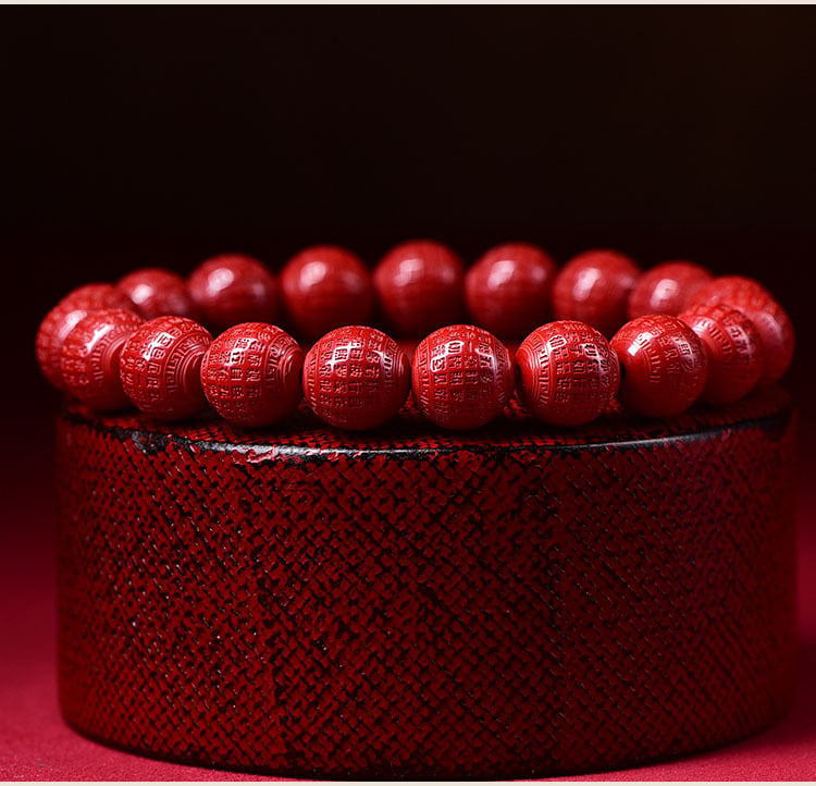 《Prajna Heart Sutra》 Natural Imperial Cinnabar Buddha Bead Bracelet for Men and Women