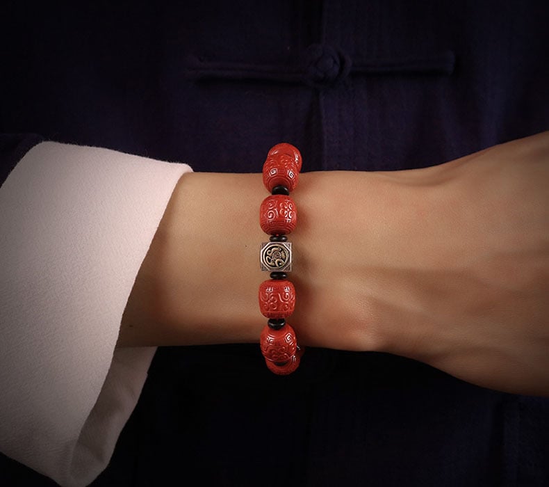 《Four Divine Beasts》 Imperial Cinnabar Patterned Bead Four Divine Beasts Men's Bracelet