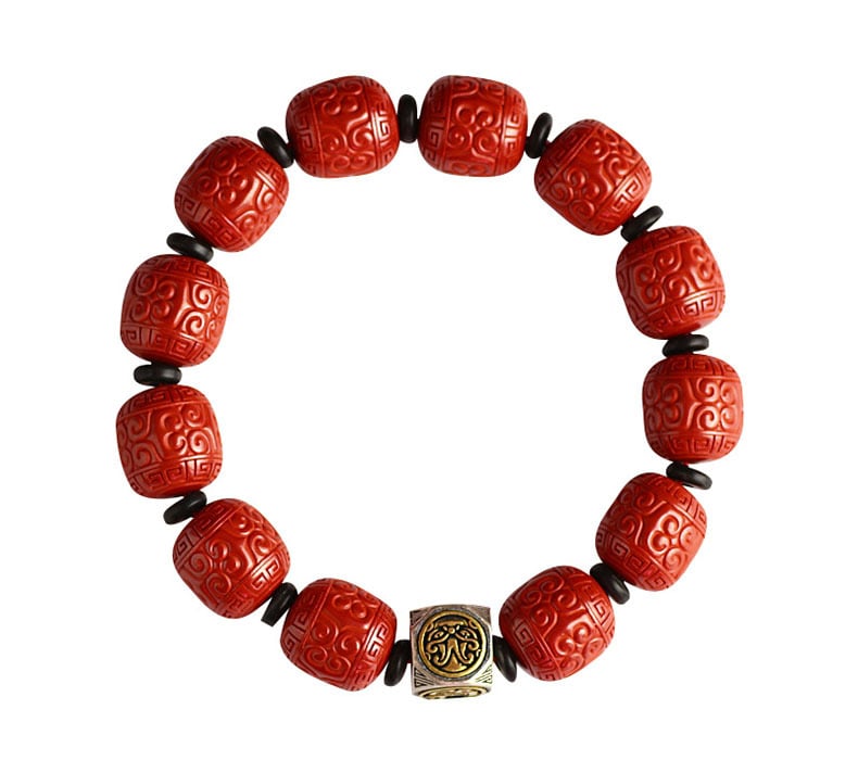 《Four Divine Beasts》 Imperial Cinnabar Patterned Bead Four Divine Beasts Men's Bracelet