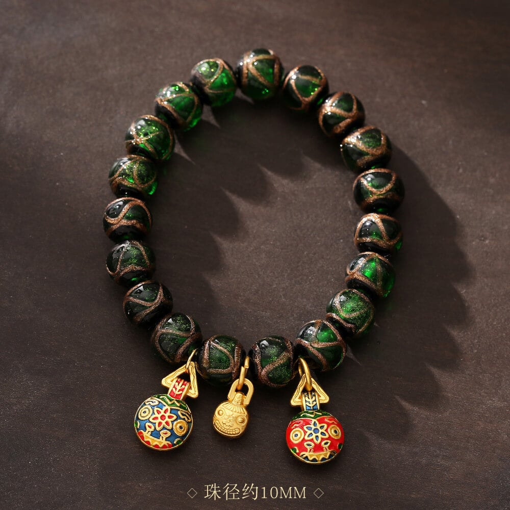 《The Green Aroma of the Gold-Eating Beast》 Family of Three, Perfect in Every Way, Hand-Strung Bracelet