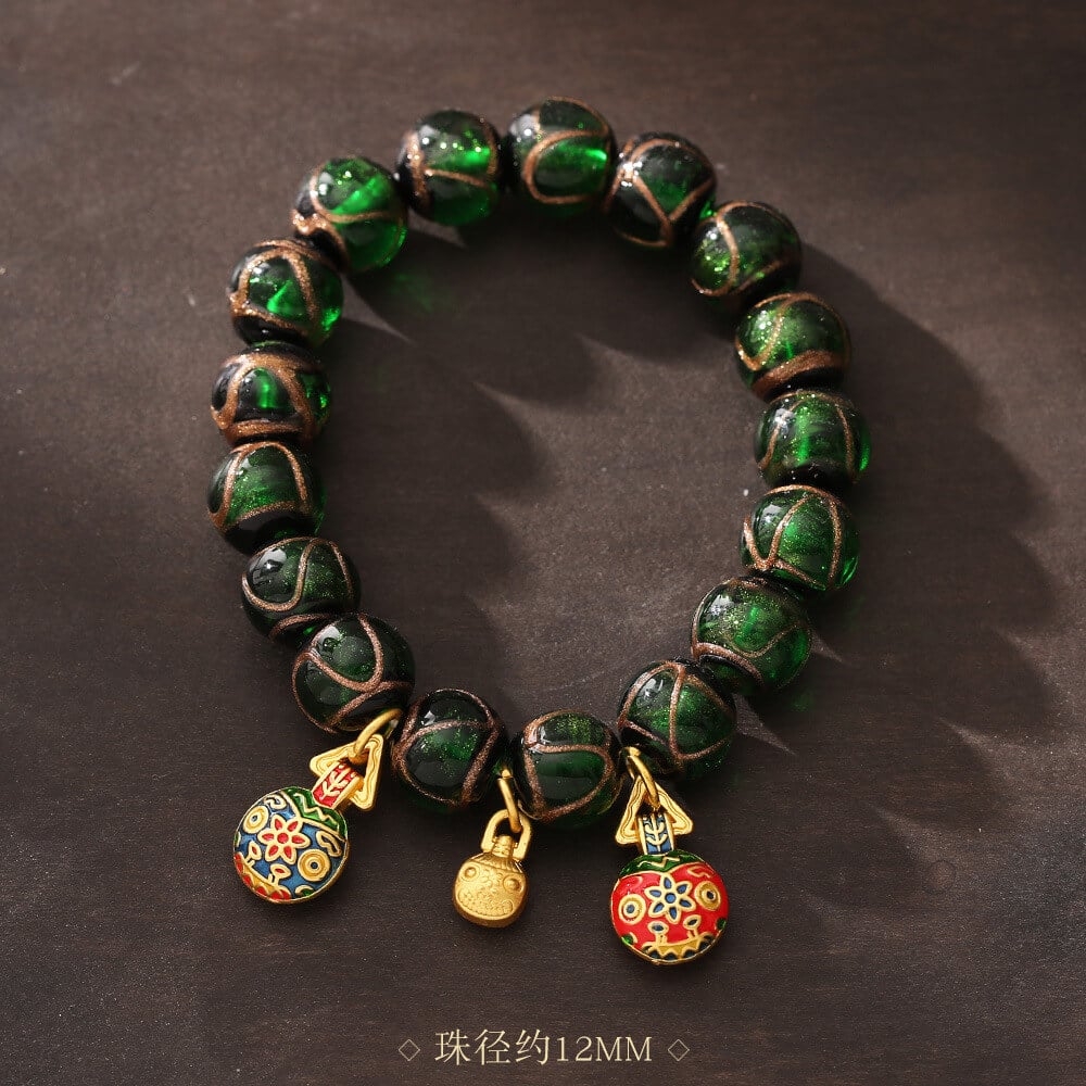 《The Green Aroma of the Gold-Eating Beast》 Family of Three, Perfect in Every Way, Hand-Strung Bracelet