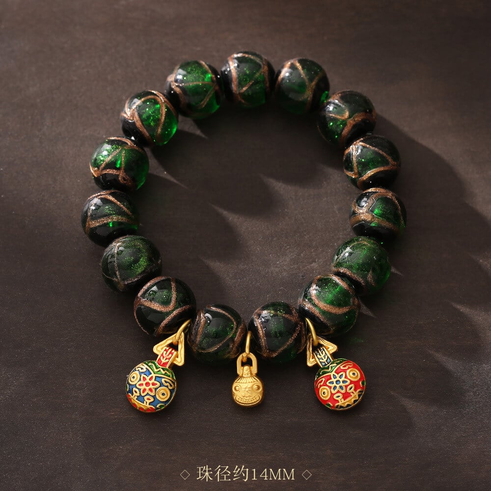 《The Green Aroma of the Gold-Eating Beast》 Family of Three, Perfect in Every Way, Hand-Strung Bracelet