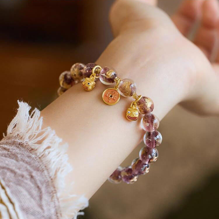 《The Gold Swallower》 Rainbow Glass Gold Swallower Fortune Bracelet