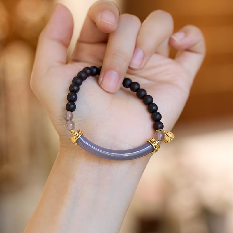 《The Smoky Purple Half a Lifetime》 New Chinese-style Jade and Agate Double-strand Bracelet