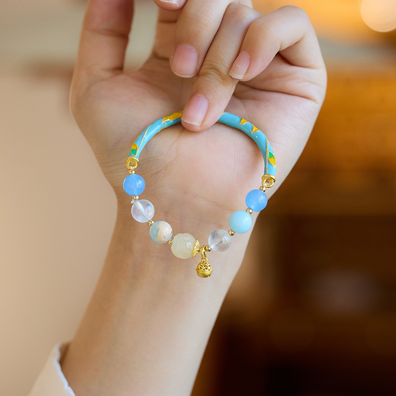 《Half a Lifetime of Good Fate》 Turquoise Ruyi Bell Orchid Half Bangle Bracelet