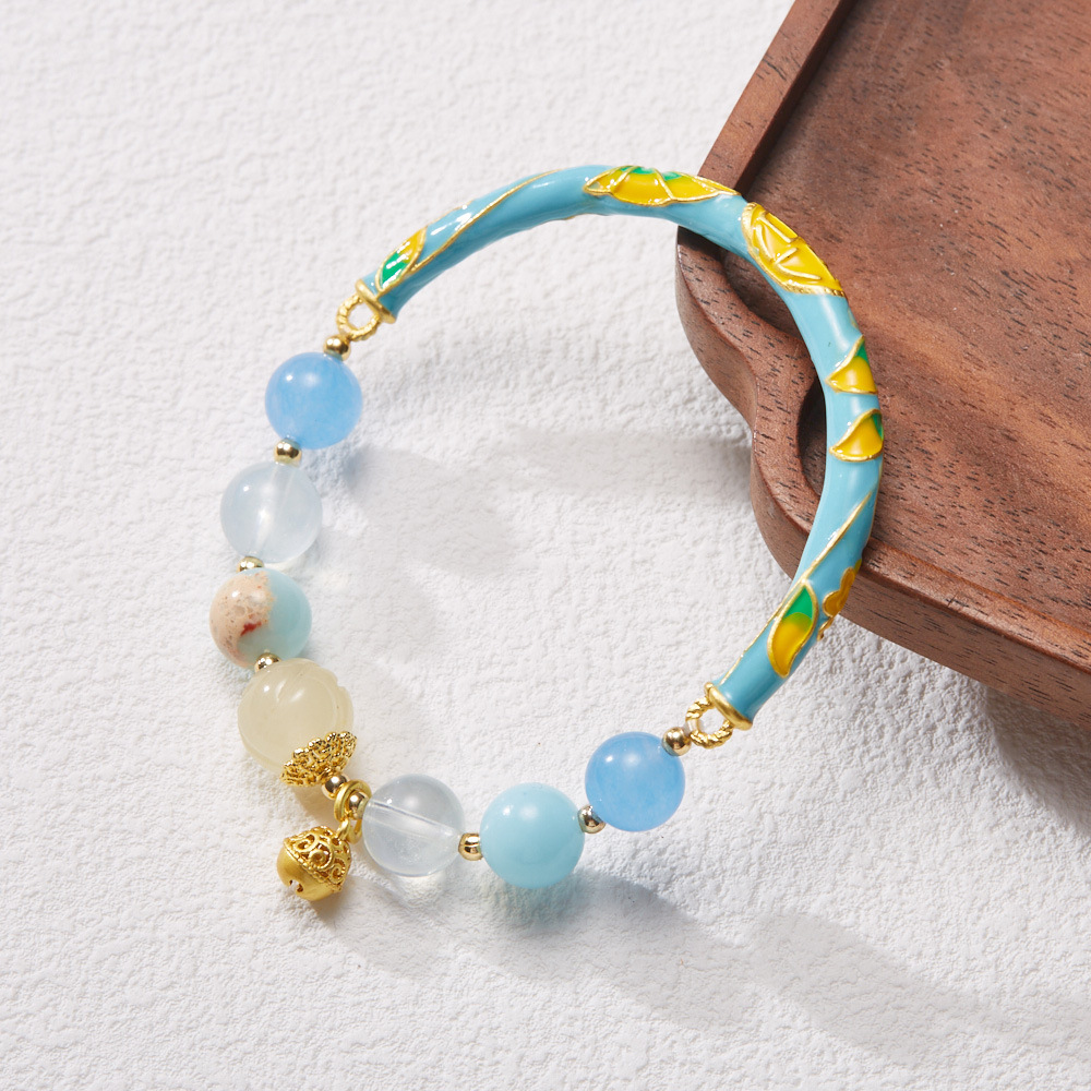 《Half a Lifetime of Good Fate》 Turquoise Ruyi Bell Orchid Half Bangle Bracelet