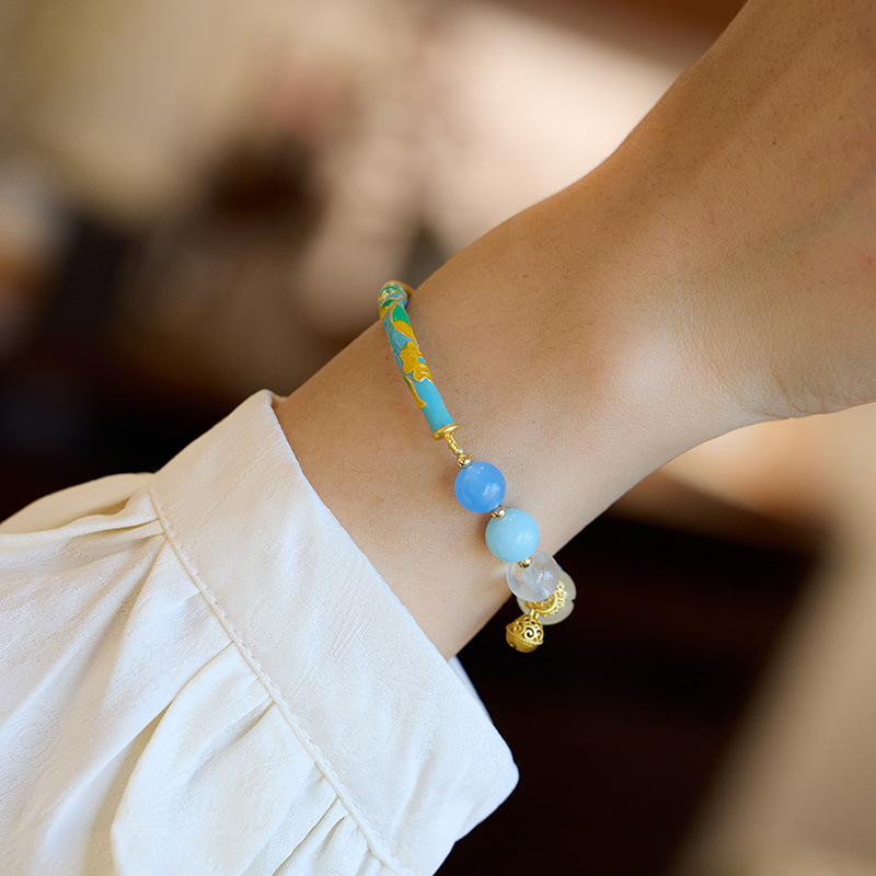 《Half a Lifetime of Good Fate》 Turquoise Ruyi Bell Orchid Half Bangle Bracelet