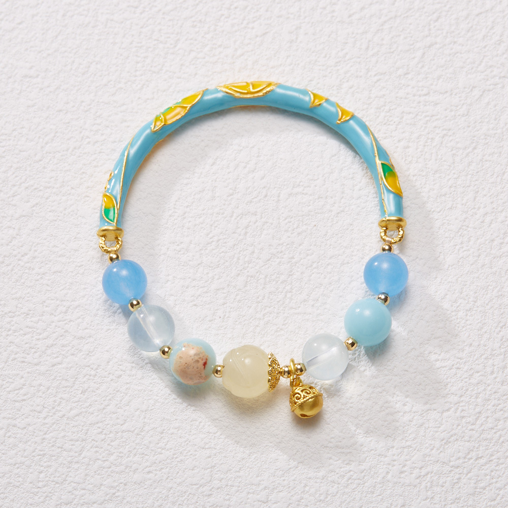 《Half a Lifetime of Good Fate》 Turquoise Ruyi Bell Orchid Half Bangle Bracelet