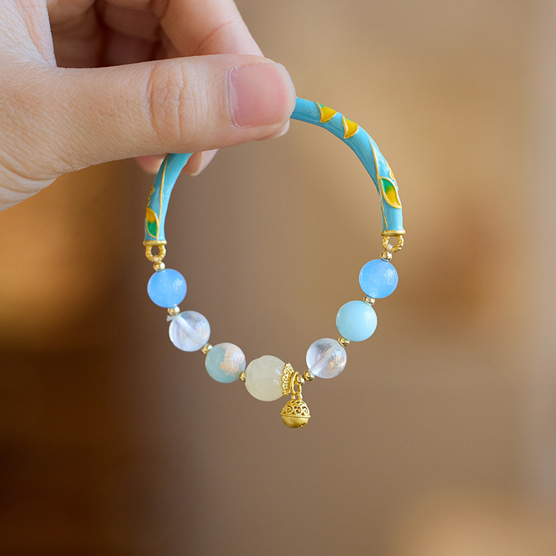 《Half a Lifetime of Good Fate》 Turquoise Ruyi Bell Orchid Half Bangle Bracelet