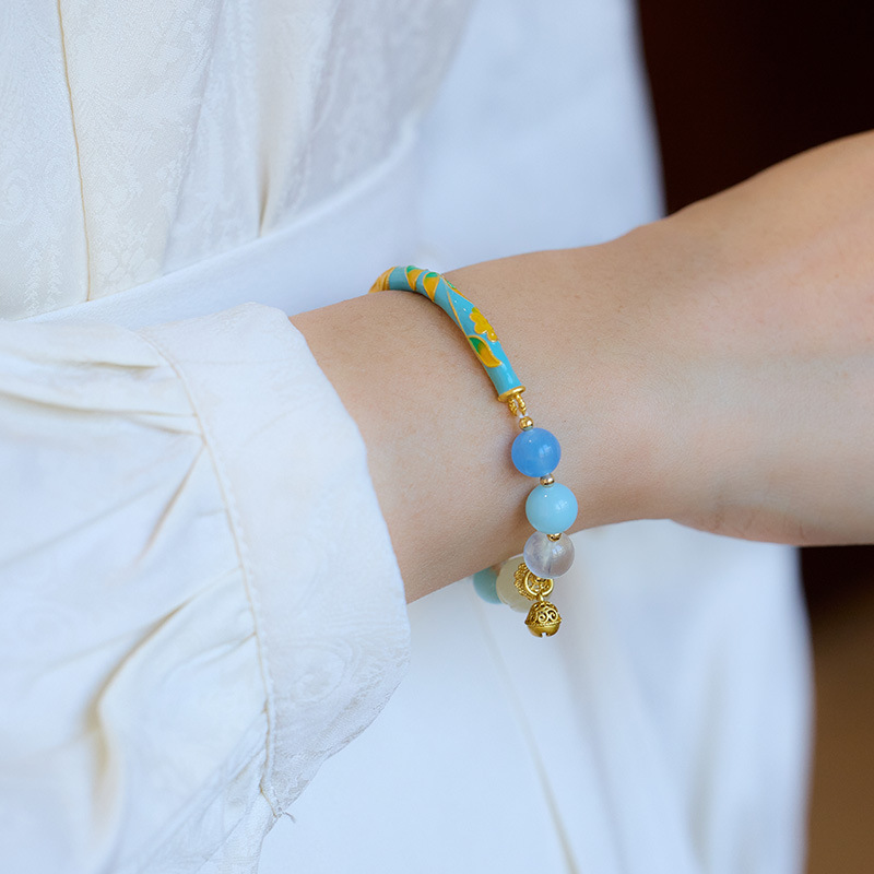 《Half a Lifetime of Good Fate》 Turquoise Ruyi Bell Orchid Half Bangle Bracelet