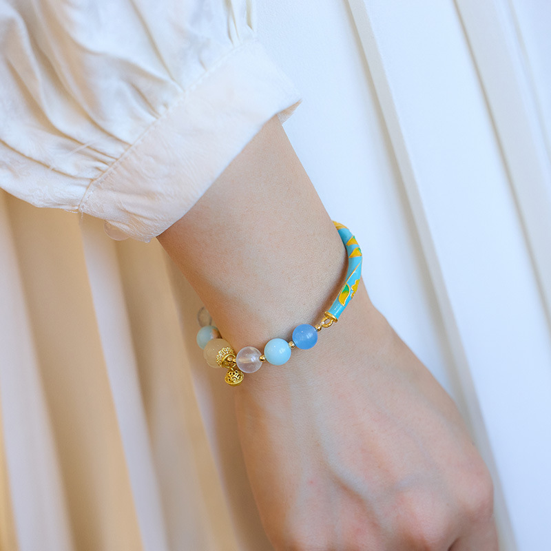 《Half a Lifetime of Good Fate》 Turquoise Ruyi Bell Orchid Half Bangle Bracelet