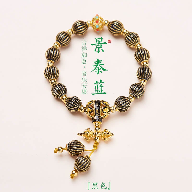 《Joyful Health and Peace》 Cloisonné Vajra, Fragrant Gray Glass Bracelet