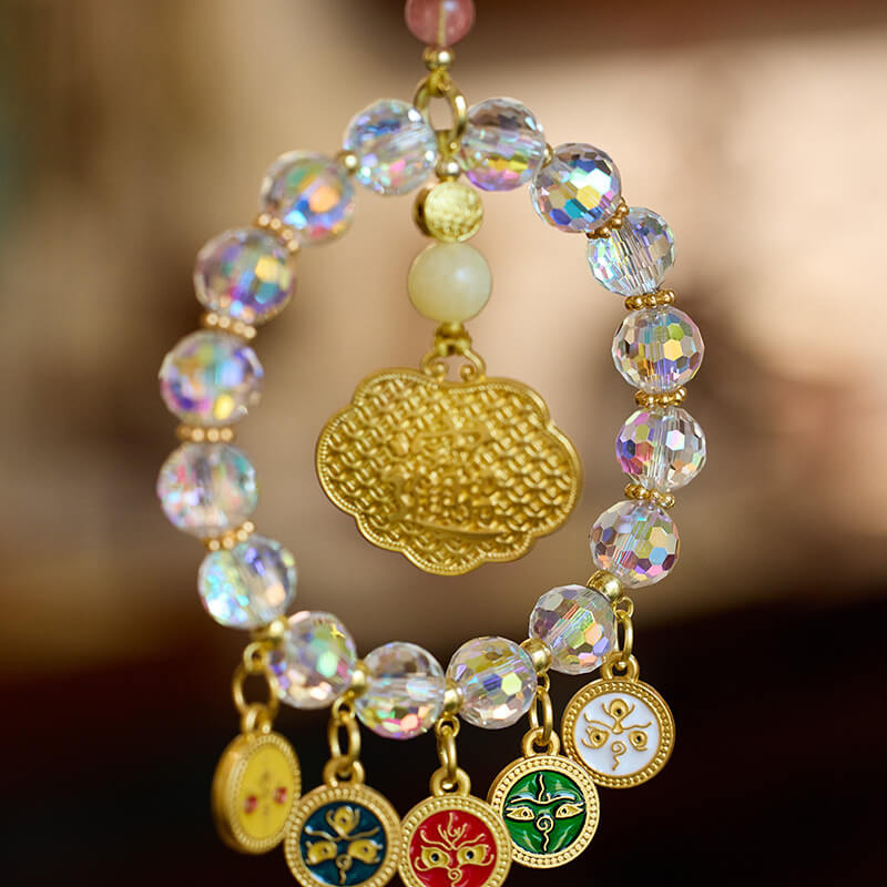 《The Good Fortune Koi》 Five Gods of Wealth, Five-Colored Crystal Glass Car Hanging