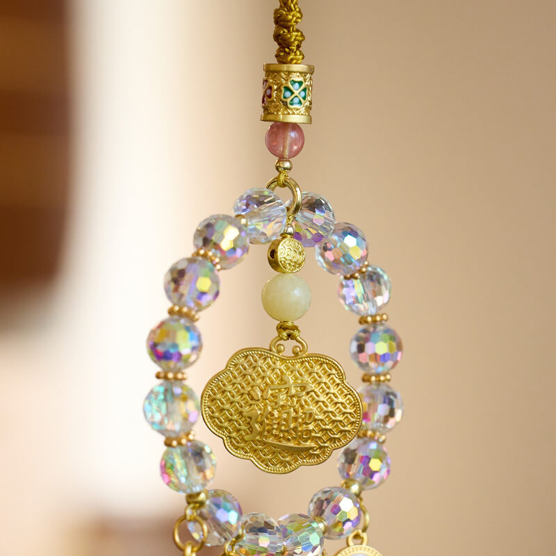 《The Good Fortune Koi》 Five Gods of Wealth, Five-Colored Crystal Glass Car Hanging