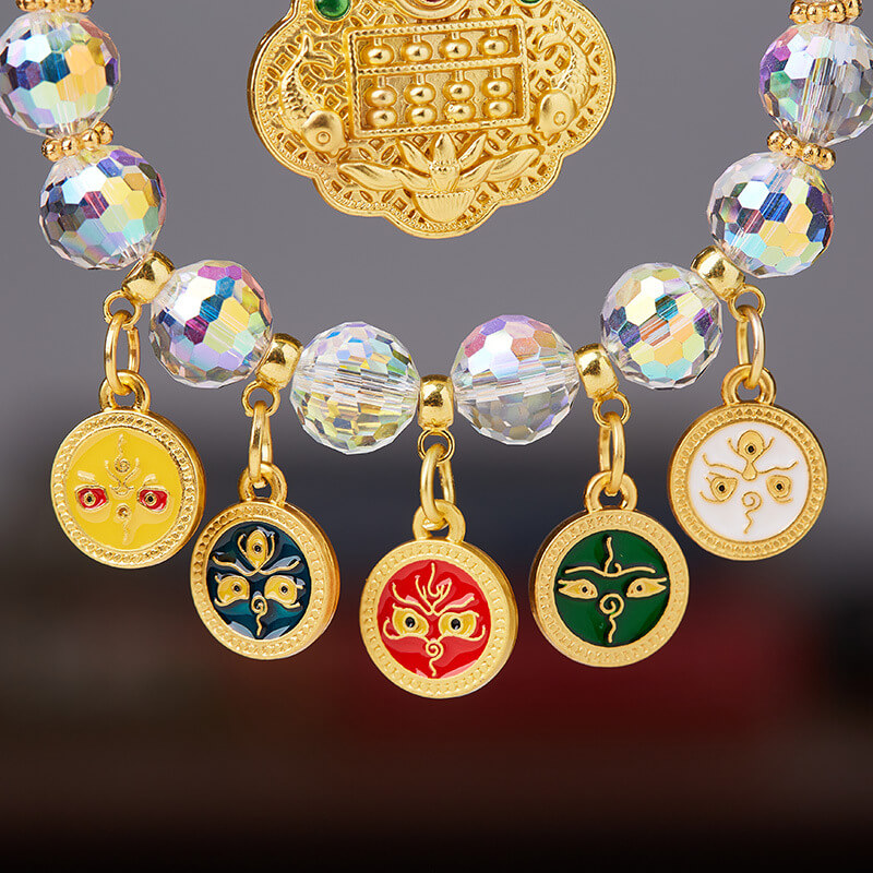 《The Good Fortune Koi》 Five Gods of Wealth, Five-Colored Crystal Glass Car Hanging