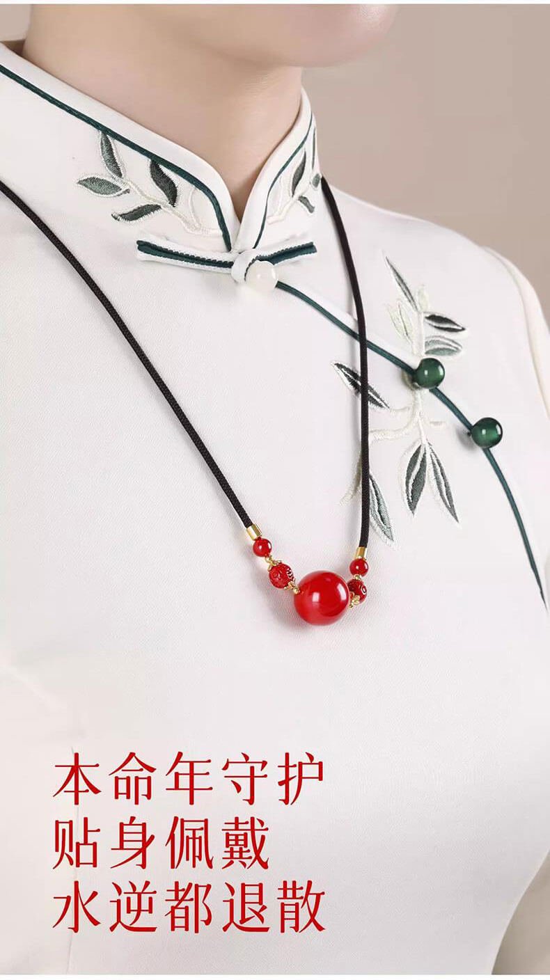 《Turning Fortunes with Pearls》 Natural Raw Crystal Cinnabar Collarbone Necklace