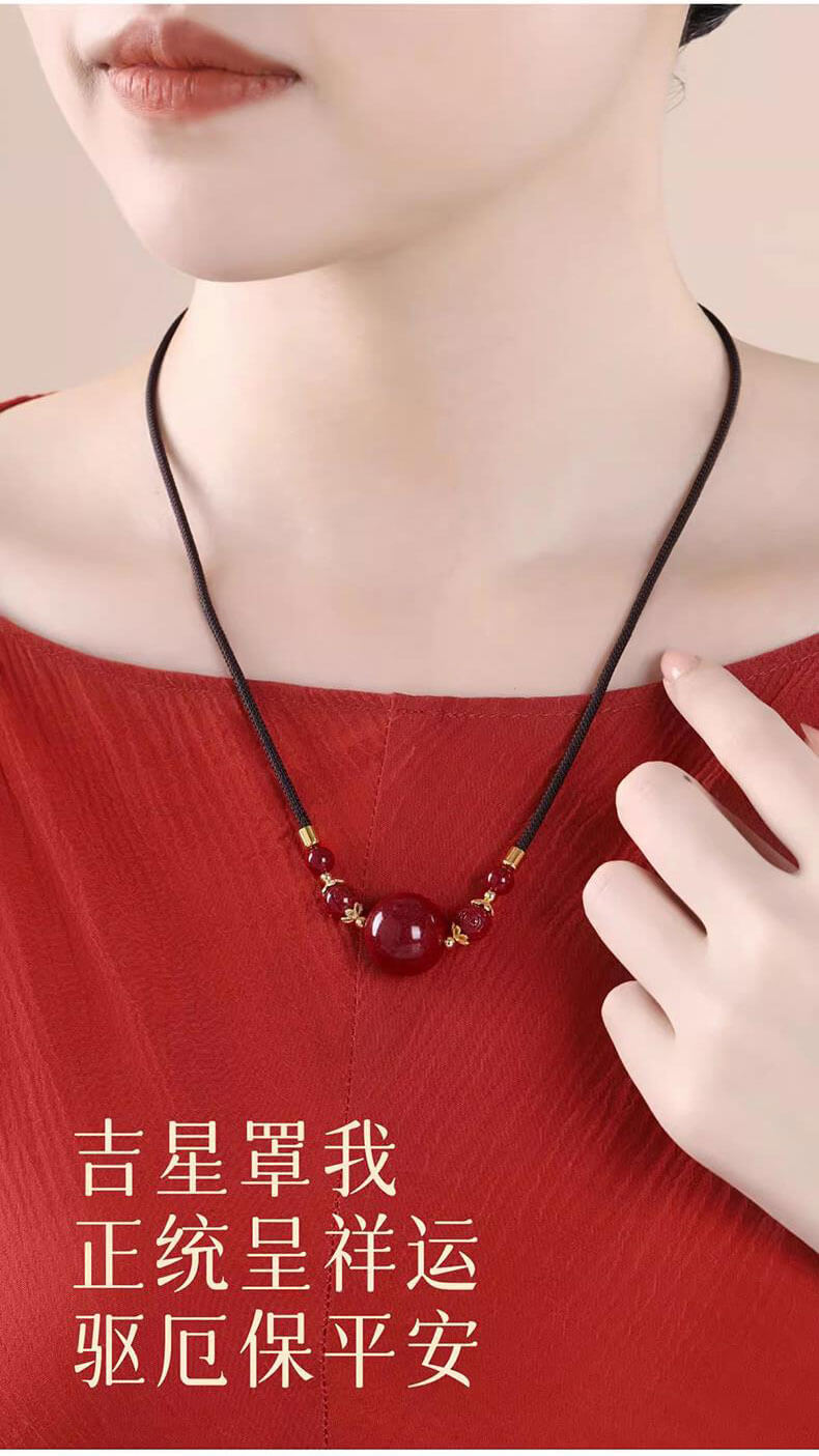 《Turning Fortunes with Pearls》 Natural Raw Crystal Cinnabar Collarbone Necklace