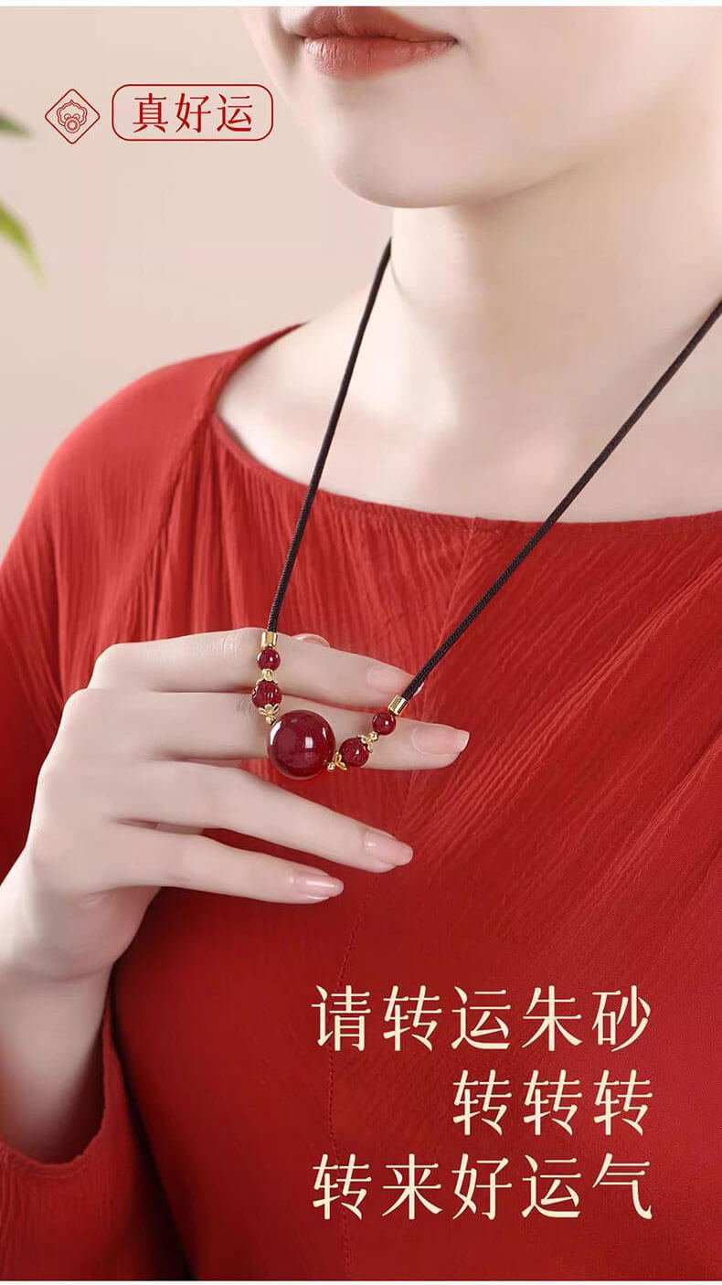 《Turning Fortunes with Pearls》 Natural Raw Crystal Cinnabar Collarbone Necklace