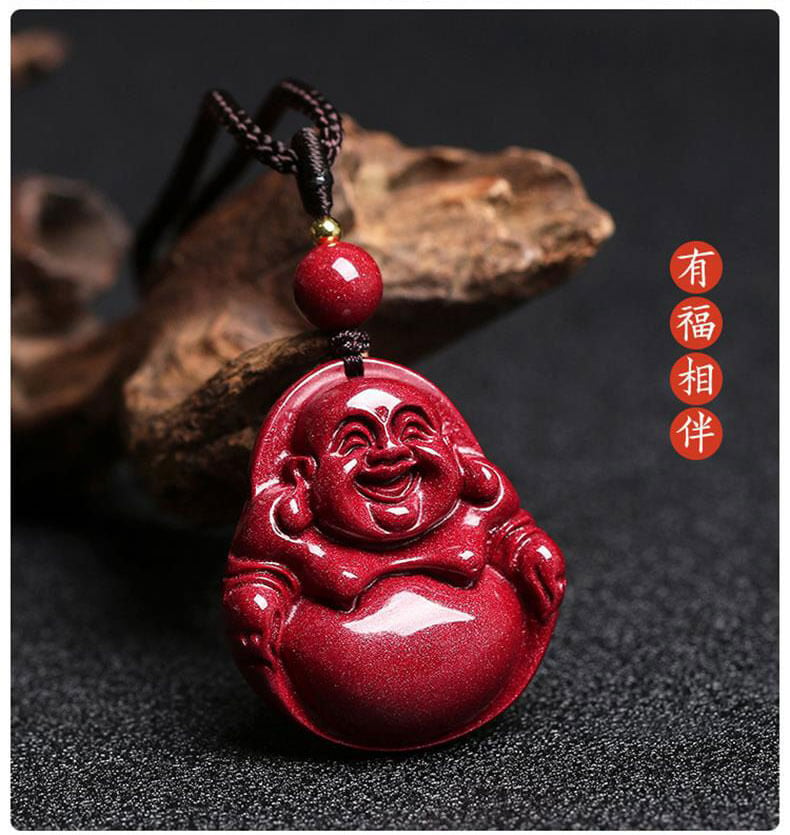 《Accompanied by Blessings》 Natural Raw Purple Gold Cinnabar Maitreya Buddha Necklace