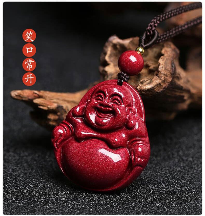 《Accompanied by Blessings》 Natural Raw Purple Gold Cinnabar Maitreya Buddha Necklace