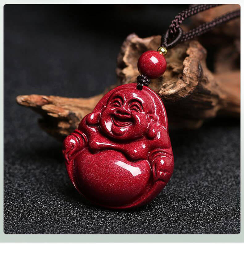 《Accompanied by Blessings》 Natural Raw Purple Gold Cinnabar Maitreya Buddha Necklace