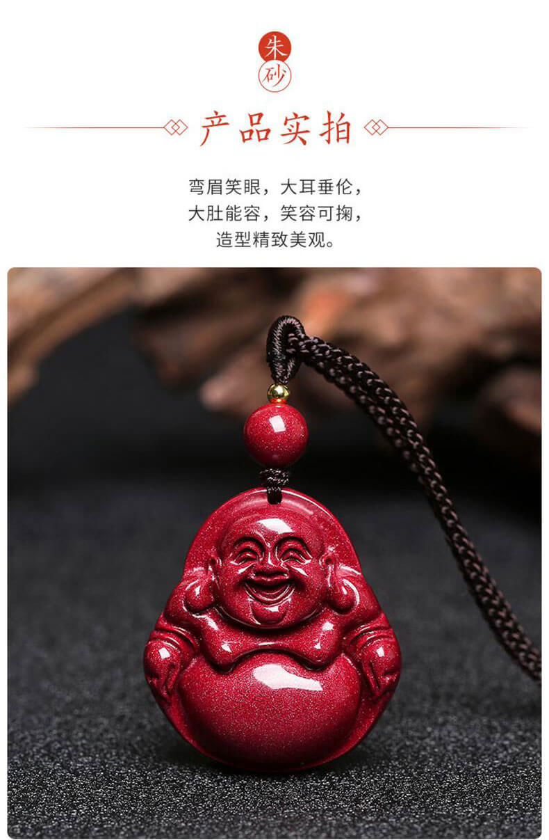 《Accompanied by Blessings》 Natural Raw Purple Gold Cinnabar Maitreya Buddha Necklace