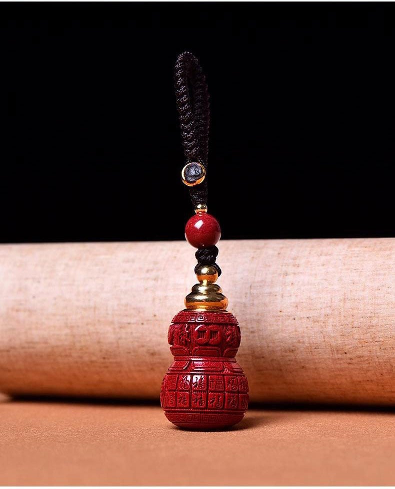 《The Blessings of Prosperity, Status, Longevity, and Happiness》 Purple Gold Cinnabar Gourd Pendant Necklace