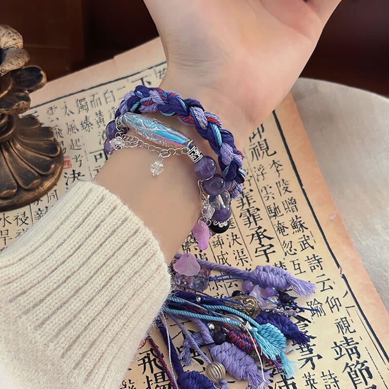 Purple Garment ~ New Chinese Style Woven Bracelet with Tibetan Beads