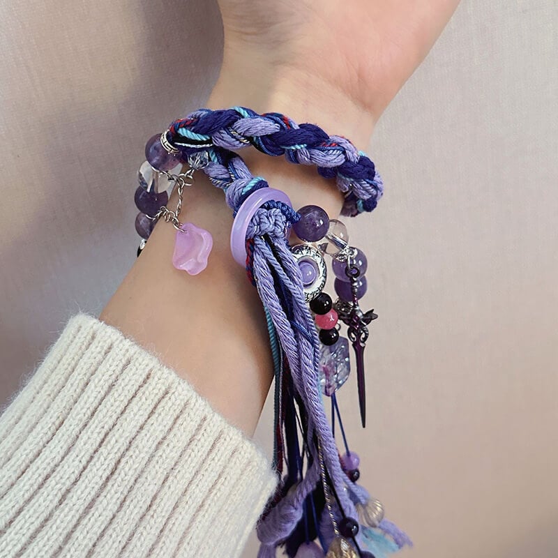 Purple Garment ~ New Chinese Style Woven Bracelet with Tibetan Beads