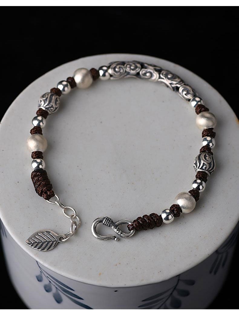 《Auspicious Clouds》 999 Silver National Trend Unisex Chinese Style Hand Rope