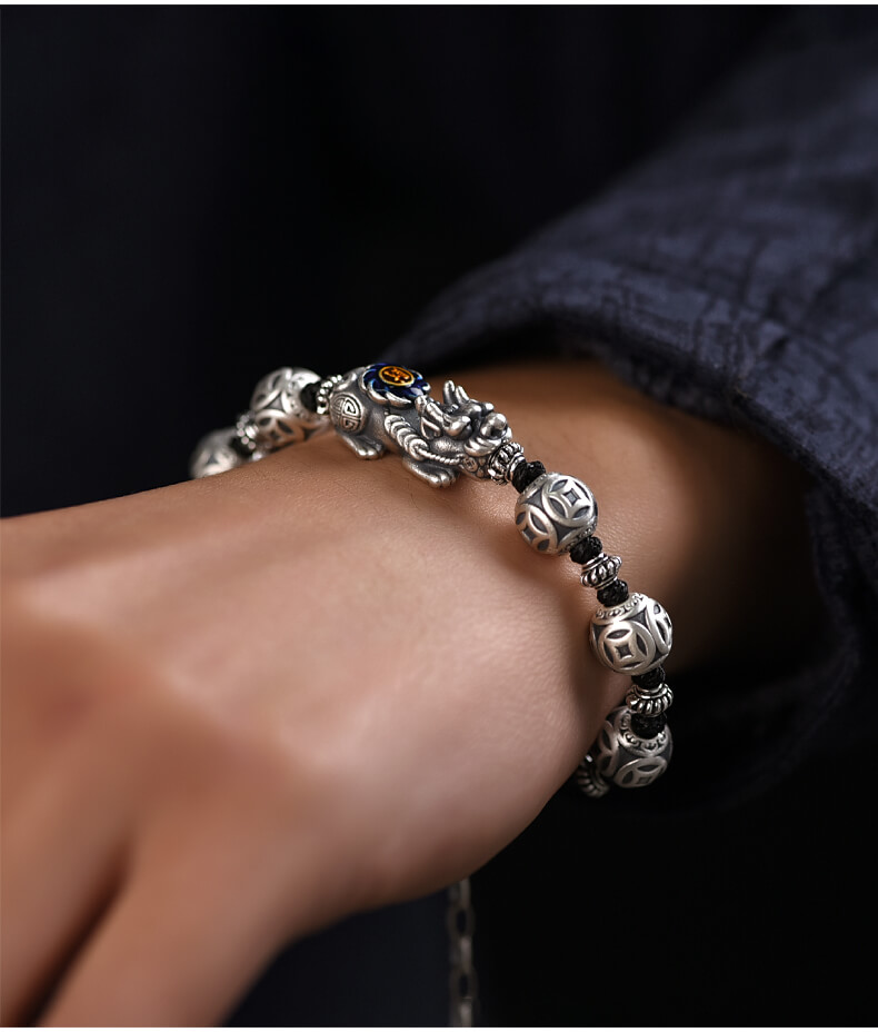 《Wealth and Blessings》 999 Silver Men's Pixiu Lucky Bracelet