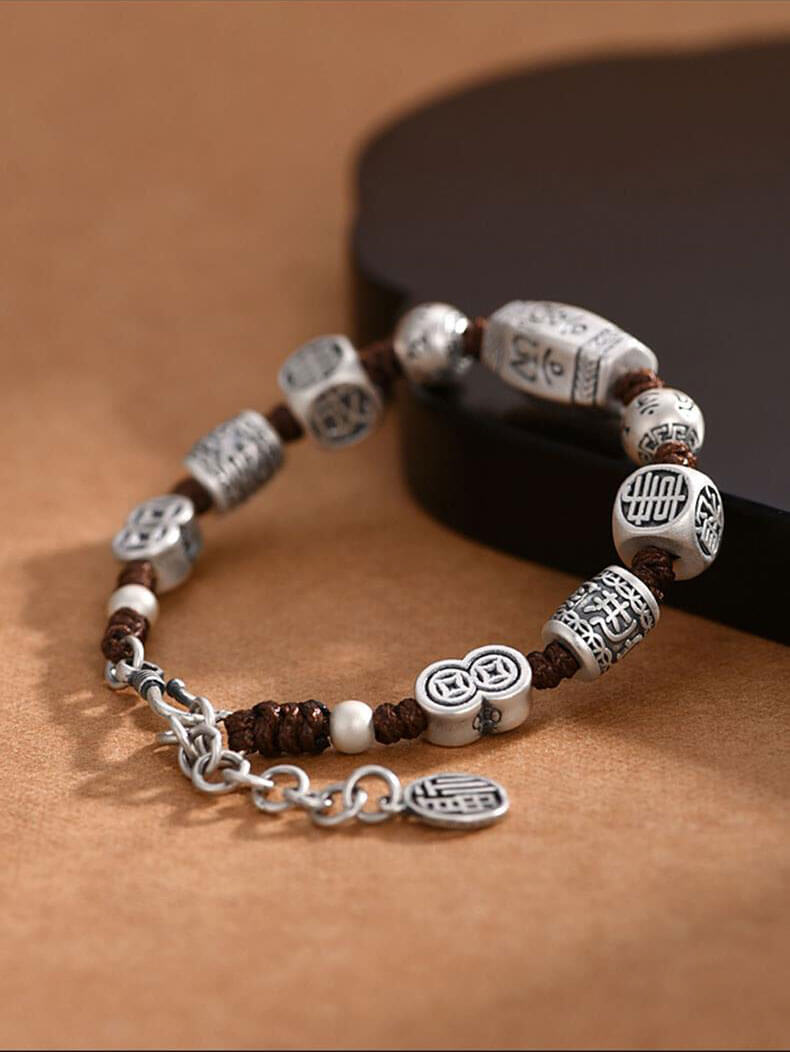 《May All Your Wishes Come True》 999 Silver Six-word Mantra Ethnic Retro Lucky Bracelet