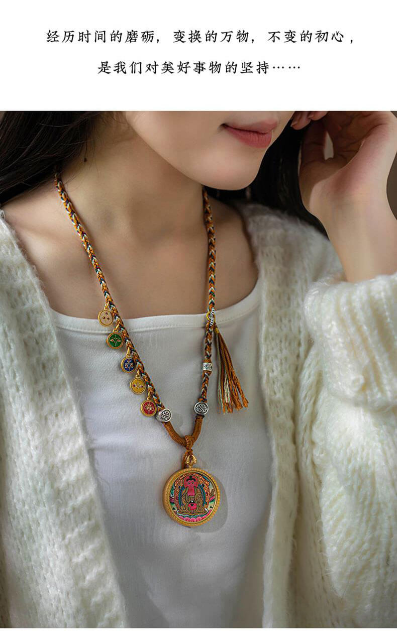 《Five Wealth Gods》 Thangka Tibetan Hand-Spun Cotton Necklace Cord