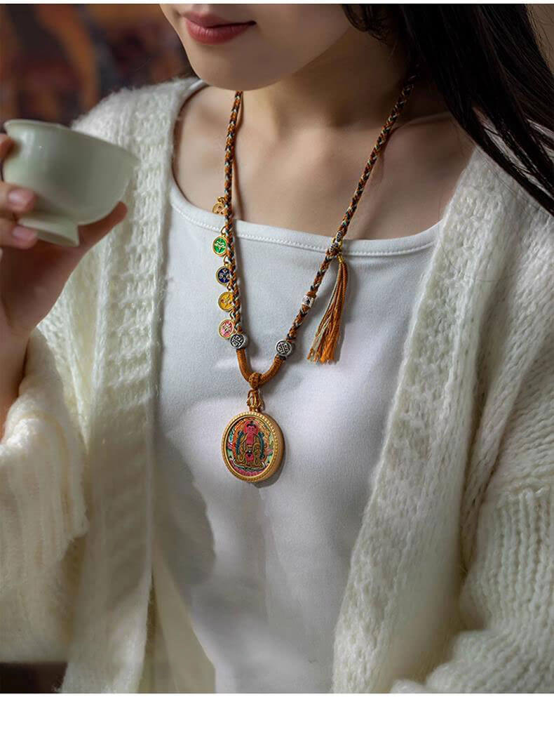 《Five Wealth Gods》 Thangka Tibetan Hand-Spun Cotton Necklace Cord