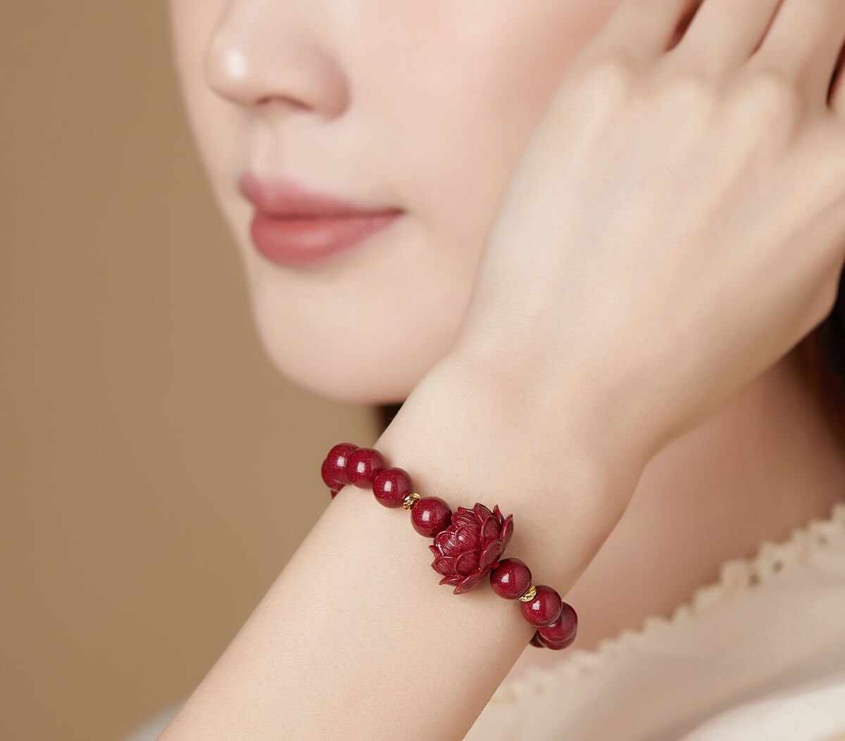 《Tranquility Amidst Transience》 Lotus Meditation Cinnabar Bracelet