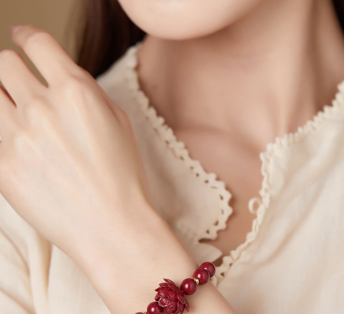 《Tranquility Amidst Transience》 Lotus Meditation Cinnabar Bracelet