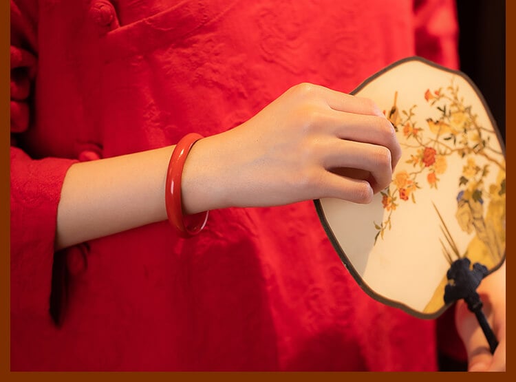 《The Heart Sutra》 Natural Red Cinnabar Good Luck Heart Sutra Bracelet