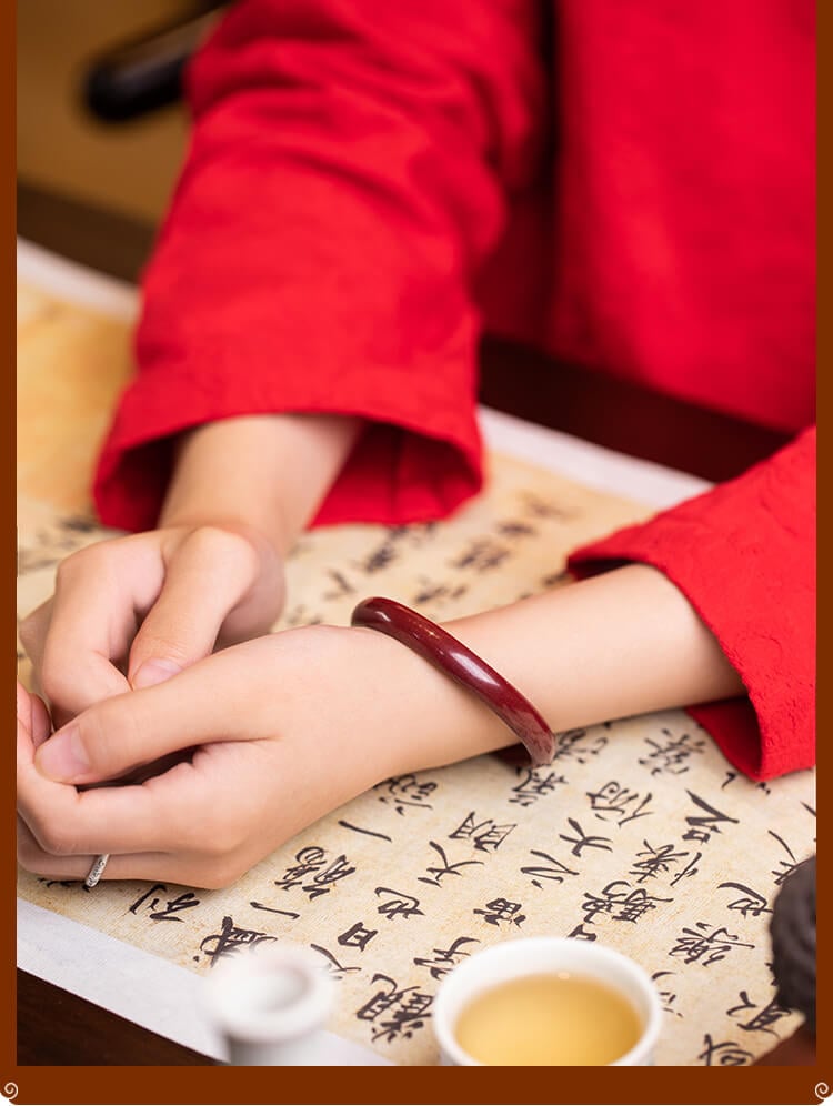 《The Heart Sutra》 Natural Red Cinnabar Good Luck Heart Sutra Bracelet