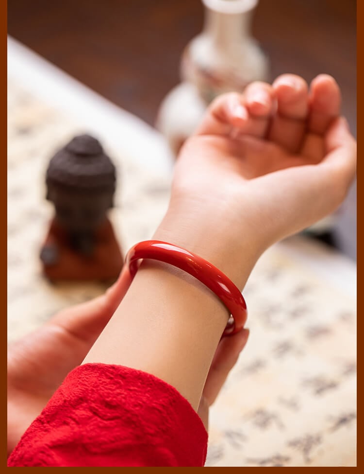 《The Heart Sutra》 Natural Red Cinnabar Good Luck Heart Sutra Bracelet