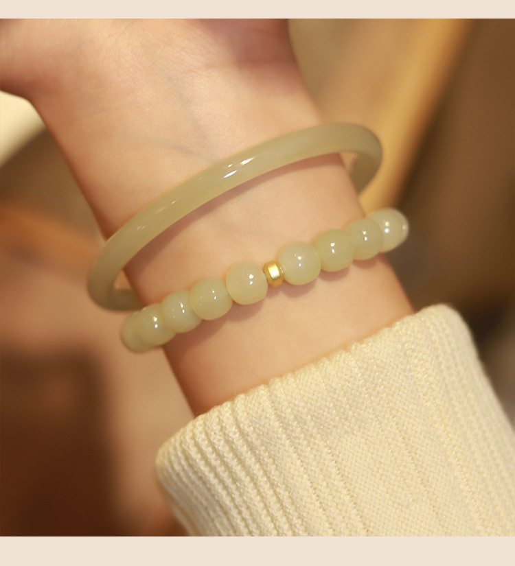 《Green Journey》 Clearwater Hetian Jade Bracelet