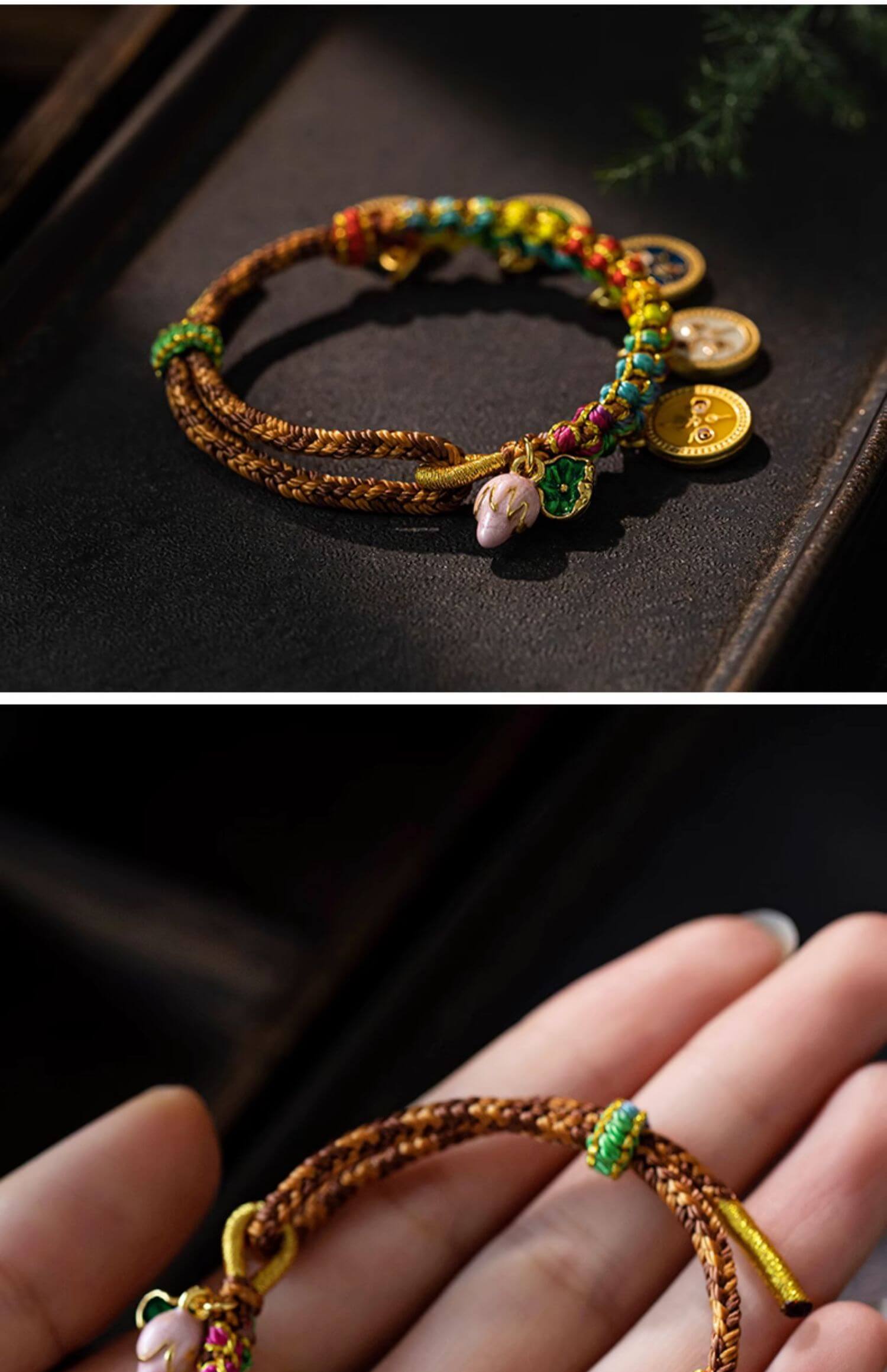 《Five Wealth Gods》 Tibetan Woven Peach Blossom Luck Bracelet