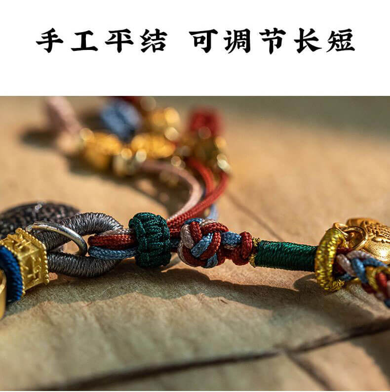 《Zakhira Mantra》 Pure Silver Multicolored Cord Tibetan Ethnic Style Bracelet