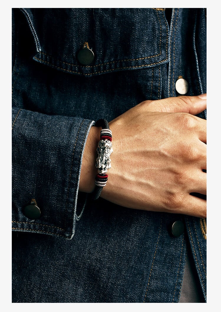 《The Wealth-Attracting Pixiu》 Silver Foot Men's Vintage Braided Bracelet