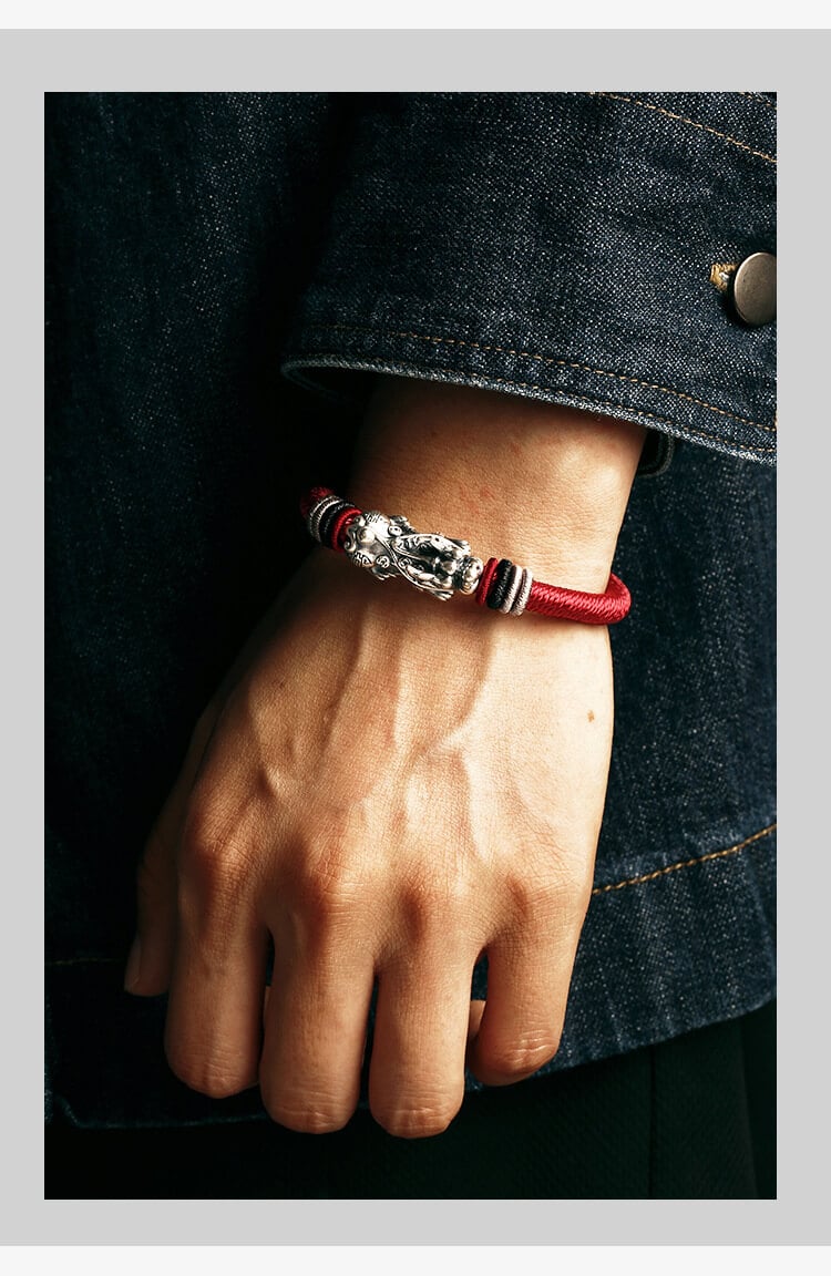 《The Wealth-Attracting Pixiu》 Silver Foot Men's Vintage Braided Bracelet