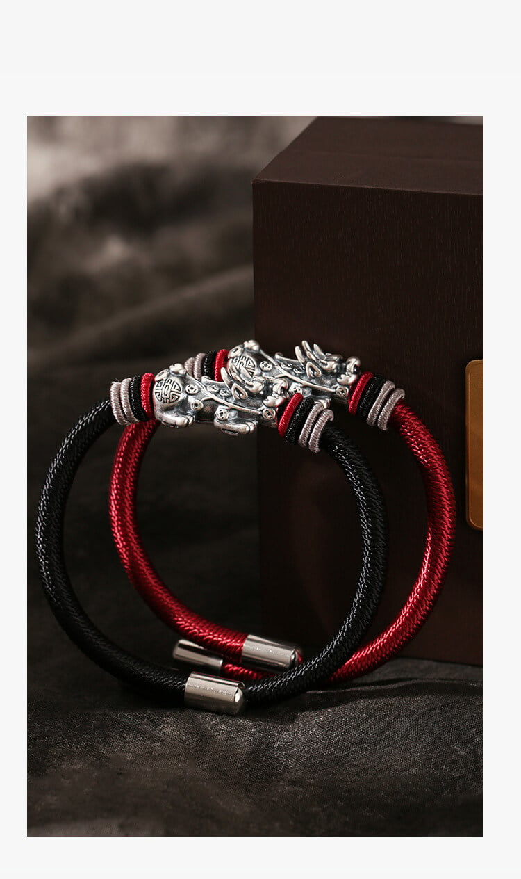 《The Wealth-Attracting Pixiu》 Silver Foot Men's Vintage Braided Bracelet