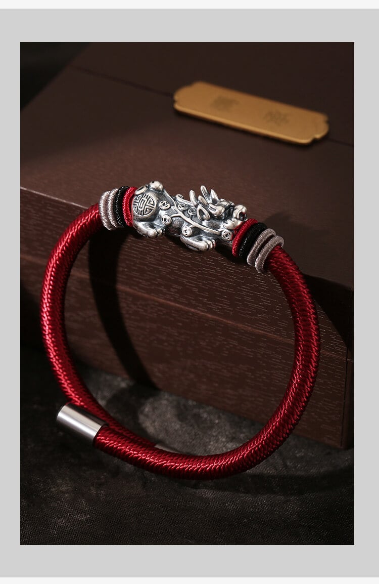 《The Wealth-Attracting Pixiu》 Silver Foot Men's Vintage Braided Bracelet