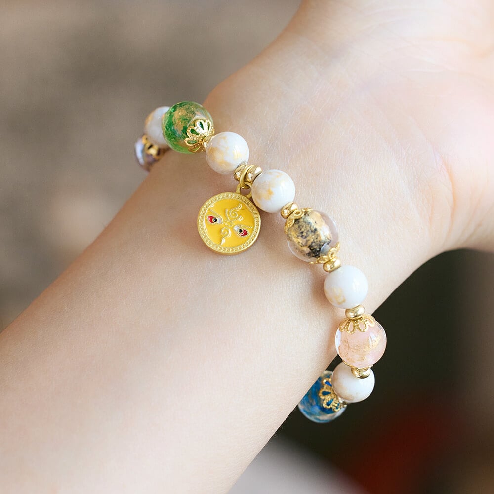 《Five Wealth Gods》 Incense Gray Glass Ancient Method Multi-Treasure Lucky Bead Bracelet