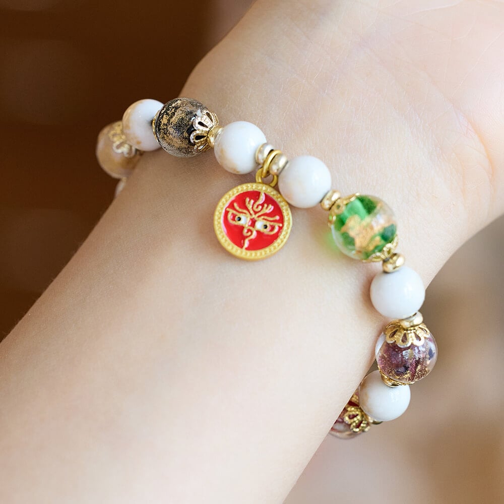 《Five Wealth Gods》 Incense Gray Glass Ancient Method Multi-Treasure Lucky Bead Bracelet