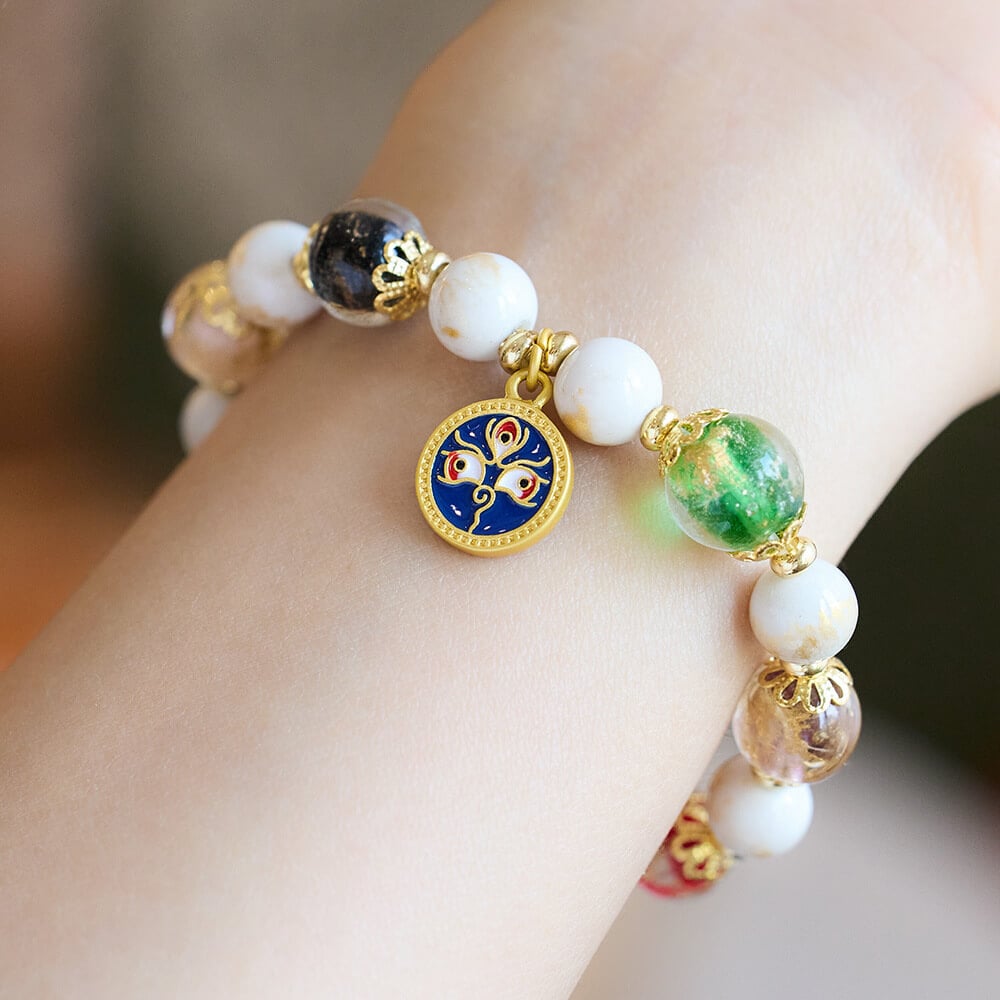 《Five Wealth Gods》 Incense Gray Glass Ancient Method Multi-Treasure Lucky Bead Bracelet